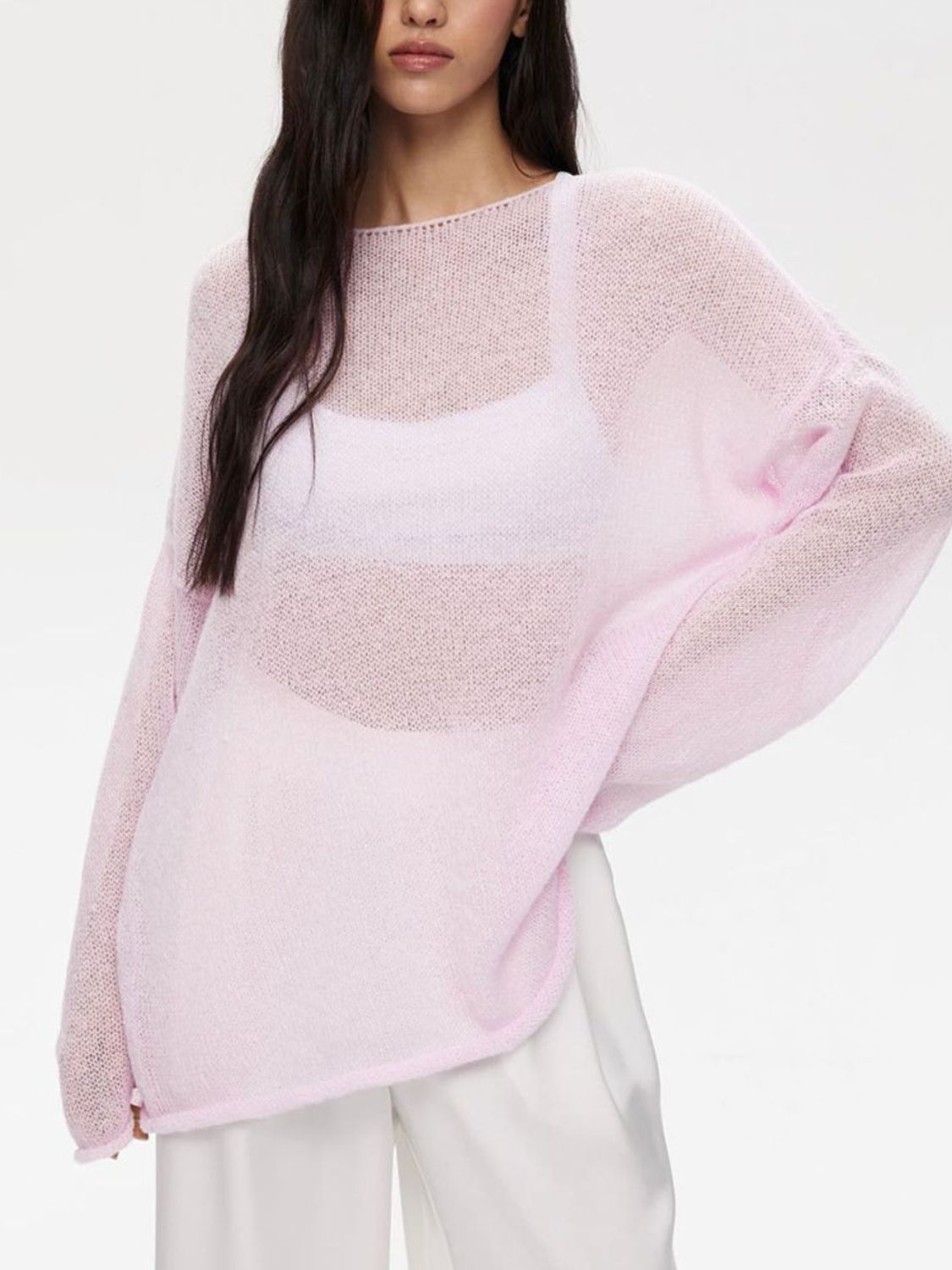 Boat Neck Long Sleeve Knit Cover Up