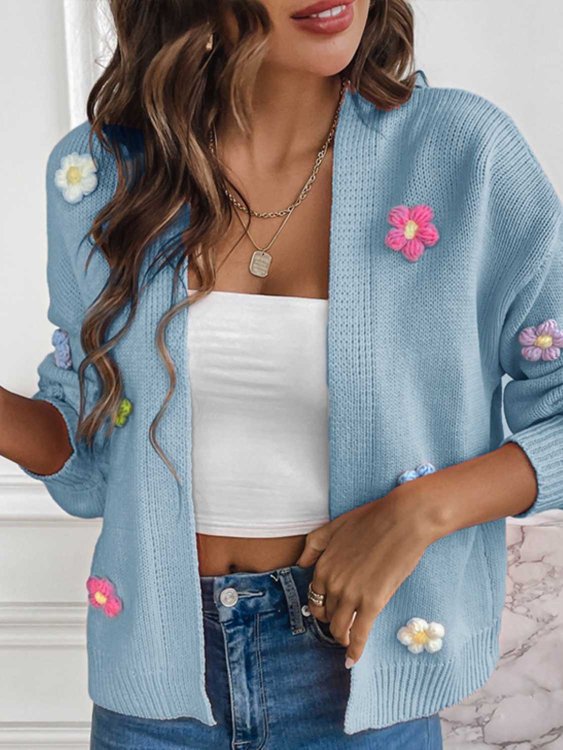 Floral Long Sleeve Open Front Cardigan