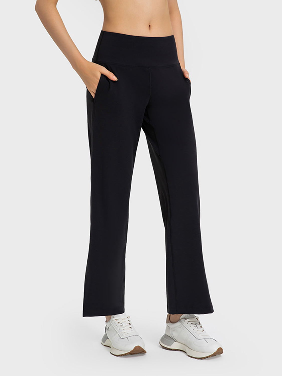 Wide Leg Slit Sport Pants with Pockets