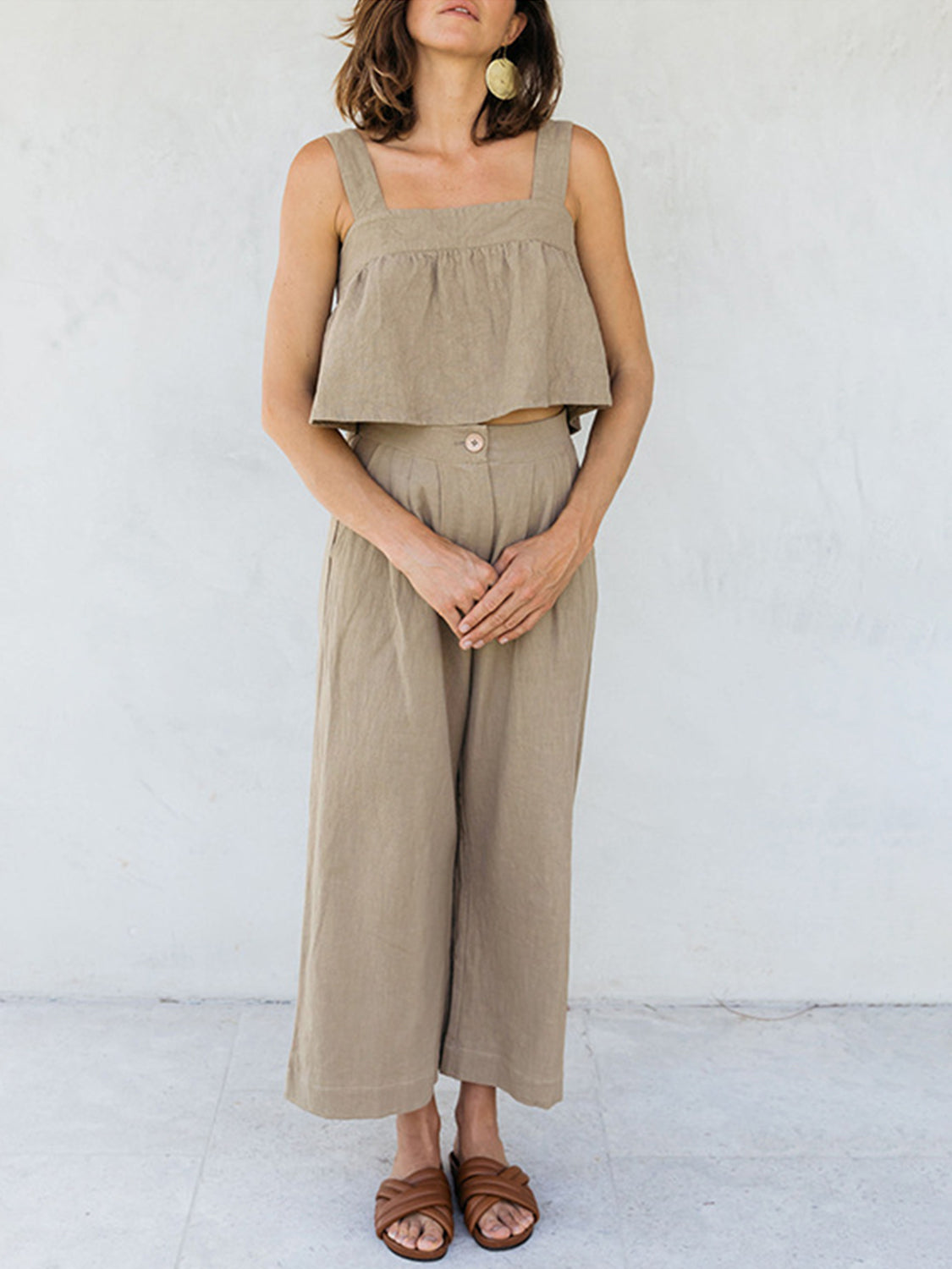 Square Neck Wide Strap Top and Pants Set